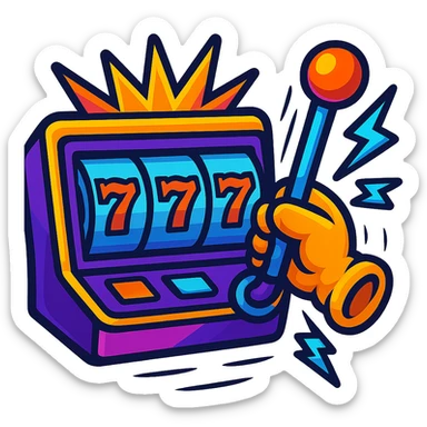 Add an animated effect such as the slot lever moving or lights flashing to the colorful slot lever emoji, keeping the Twitch emote style. Maintain transparent background. sticker