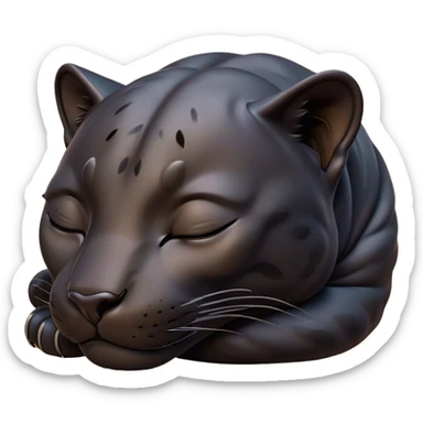 Meme-Worthy cute Sleeping Panther Portrait Emoji, Head resting peacefully with a contented smile, showcasing a luxuriously sleek form and eyes gently closed in serene slumber, Simplified yet comically adorable features, highly detailed, glowing with a soft, drowsy dark light, high shine, relaxed and utterly lovable, stylized with an air of playful laziness, bright and heartwarming, soft glowing outline, capturing the essence of a sleeping panther that feels destined to become the next viral icon of adorable rest! sticker