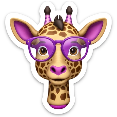 emoji de jirafa violeta con manchas rosadas  agregar lentes de lectura a la tercer imagen sticker