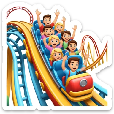roller coaster with people riding, cheerful expressions sticker