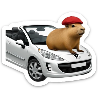 capybara with a beret driving a peugeot 207 coupé cabriolet sticker