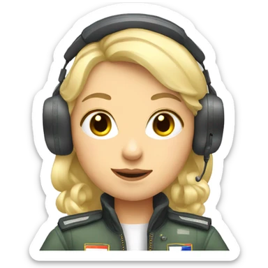 Blonde Russian pilot girl with pilot headset and microphone  sticker