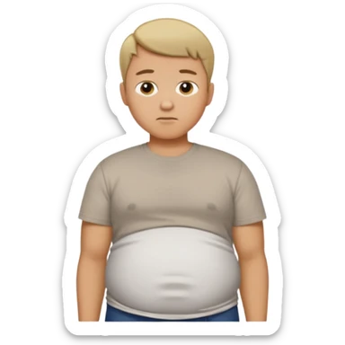 Male has bloated belly in t-shirt profile angle shot sticker