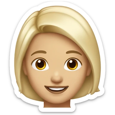 smiling girl with blonde hair brown eyes and red lipstick sticker