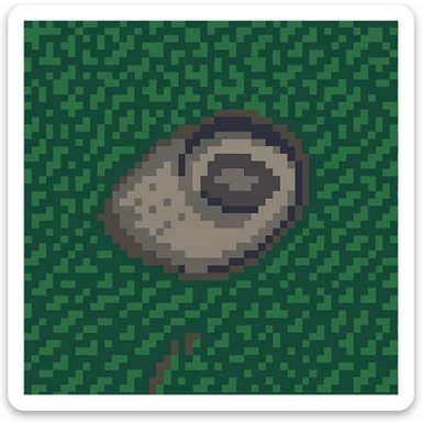 Create a pixel art style top-down view of Patomskiy crater based on the reference image. Use pixel art techniques to capture the crater's shape and details. sticker