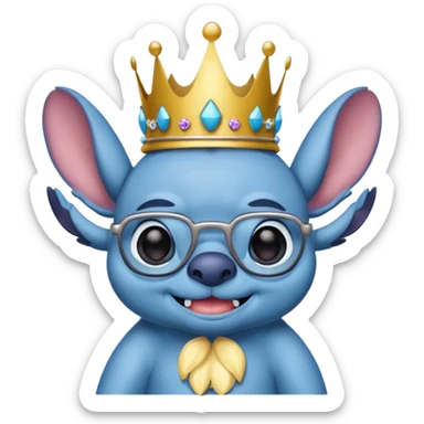 Stitch feliz con gafas y corona sticker