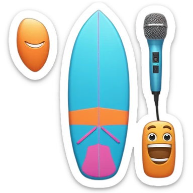 surf board Cartoon Blue and orange smiling and a microphone Cartoon Blue and pink  sticker