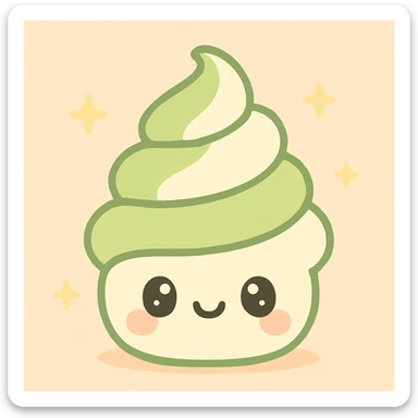 vanilla matcha kawaii style with cute face pastel green and off-white colors sticker