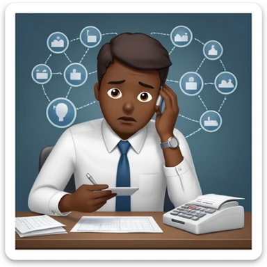 White collar worker in stress, gathering the raw data from MES system, time takes too long sticker