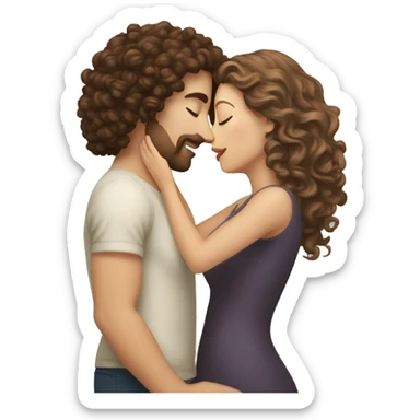 White Man with brown hair kissing white woman with long dark curly hair sticker