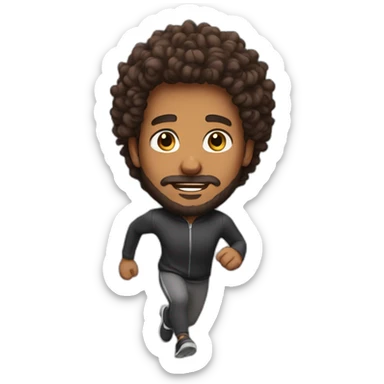 brown man curly hair and beard running sticker
