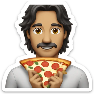 Long dark hair man eating pizza no mustache sticker