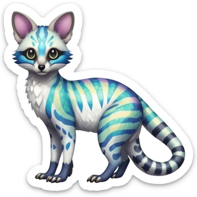 Rare iridescent white exotic epic aesthetic colorful Trico-Genet-species-Fakemon-hybrid-creature, with intricate tattoo markings, full body sticker