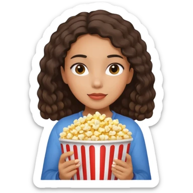 Une fille métisse avec les cheveux lisse qui ce détend avec des popocorn sticker