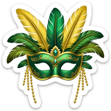 masquerade mask with yellow and green feathers sticker
