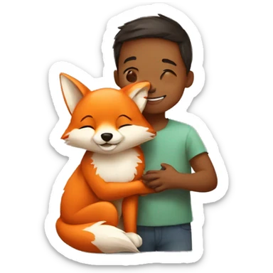 kid hugging a little fox sticker