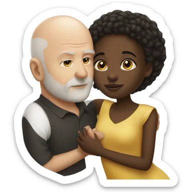 African  girl dark hair kissing white bald man sticker