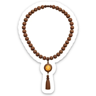 monk necklace object icon, wooden prayer beads with simple pendant, spiritual minimal design, natural wood texture, subtle sacred aura, 3D cartoon style, mobile game icon style, centered, clean background, no text, no watermark
 sticker