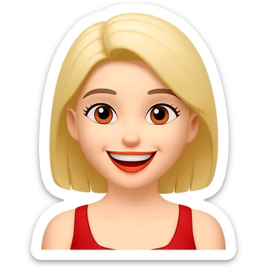 Change her facial expression to happy, keep the same style as the reference image. sticker