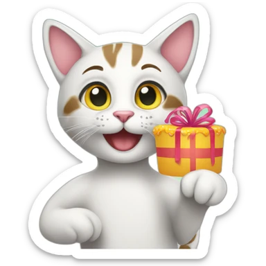 Cat holding up happy birthday sign “Priya” sticker