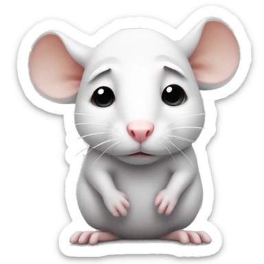 Cute sad white rat sticker