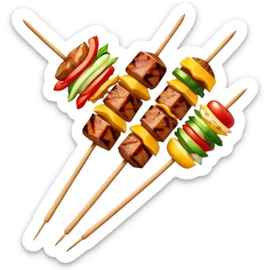 Street food skewer with grilled meat in emoji style sticker