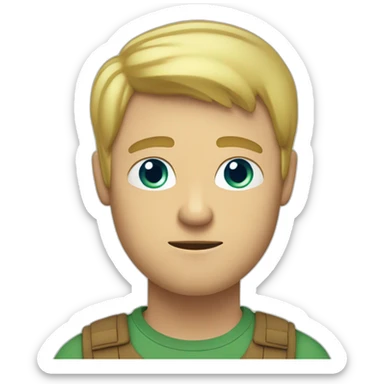 short blonde man with flushed face in a brown T-shirt and greeny blue eyes who is not smiling because he is flushing sticker