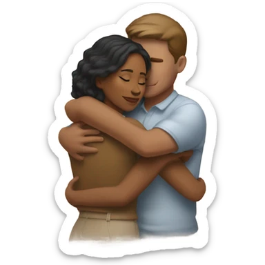 White male hugging brown woman sticker