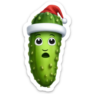 Cartoon dill pickle with santa hat sticker