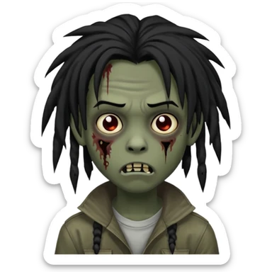 Boy, zombie, black hair, medium long, emo, dreads, dark, spooky, creepy expression sticker