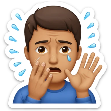 Generate me a dude slapping  his face in annoyance while he's crying sticker