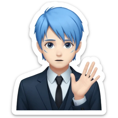 ethereal-pastel-transparent-translucent-gorgeous-spectral-dark-greyish-blue-whitish-gloomy-spectral-anime-poltergeist-man-with-blue-hair-with-a-beautiful-black-suit sticker
