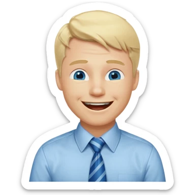 A guy with blonde hair and blue eyes that looks masculine. make him wear a shirt with a tie. he is danish. He is laughing extremely hard sticker
