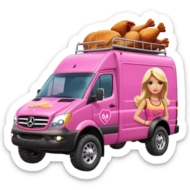 Barbie’s insanely hot butt burning chicken sandwich Extended length Sprinter 4500 van high roof off road rally delivery truck capable of rock and desert racing  sticker