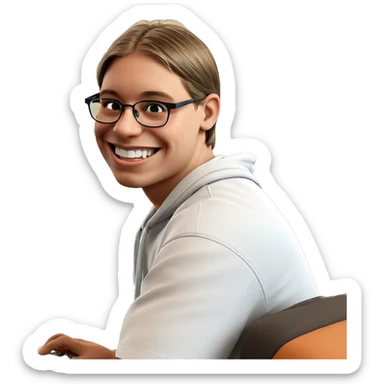 smiling boy with glasses indoors sticker