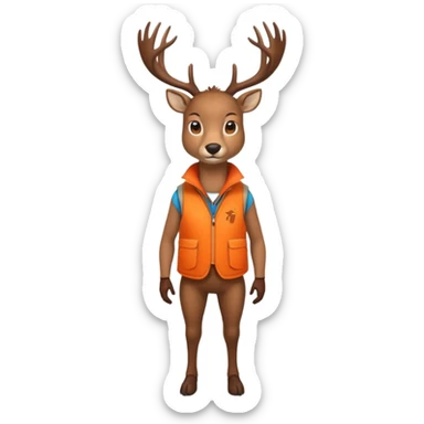 crea un venado de cuerpo completo que lleve un chaleco color naranja y que el chaleco lleve en el lado izquierdo el nombre de (telamon) sticker