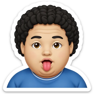 Fat teen from kosovo with flat and a little curly hair with his tongue out sticker