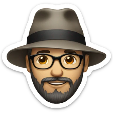 bearded man with glasses and a hat sticker