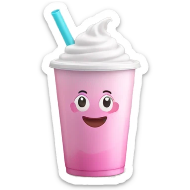 Drink pink yogurt in plastic cup with tube  sticker