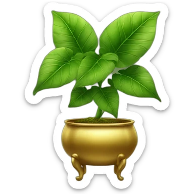 divine plant with big leaves in a golden pot with a stand sticker
