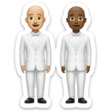 two male grooms in white one bald sticker