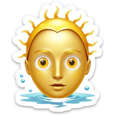 Chicken, bright egg yolk, and shiny fish floating around an open eye that emits a golden ray sticker