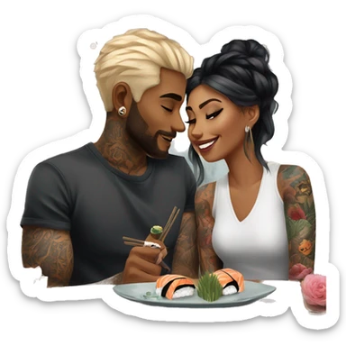Romantic sushi dinner date for beautiful tattooed couple sticker