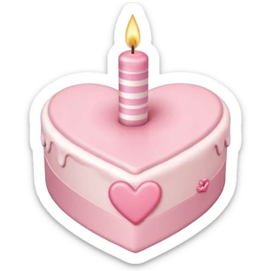 heart shaped birthday cake, pastel pink color, with one candle, cute design sticker