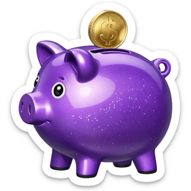 money in a glitter purple piggy bank sticker