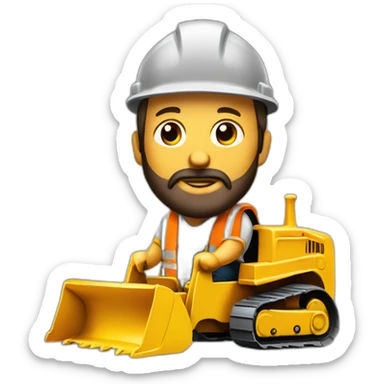 construction worker with a beard in bulldozer from bird perspective sticker