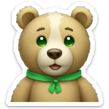 A teddy bear connecting two dots with a green line sticker