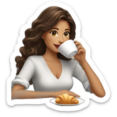 A beautiful brunette influencer drinking coffee and eating a croissant in a French bistro  sticker