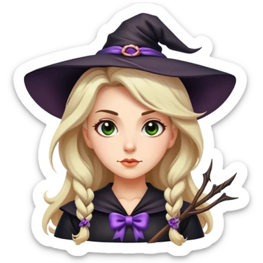 A witch with a bow in her hair sticker