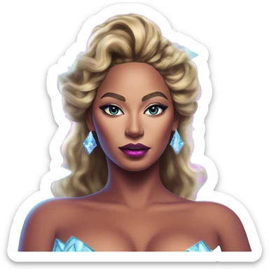 Synthwave Beyoncé in Elsa style, oil paint, epic eyes, intricate lips, exquisite pose, beautiful, desirable, logical sticker